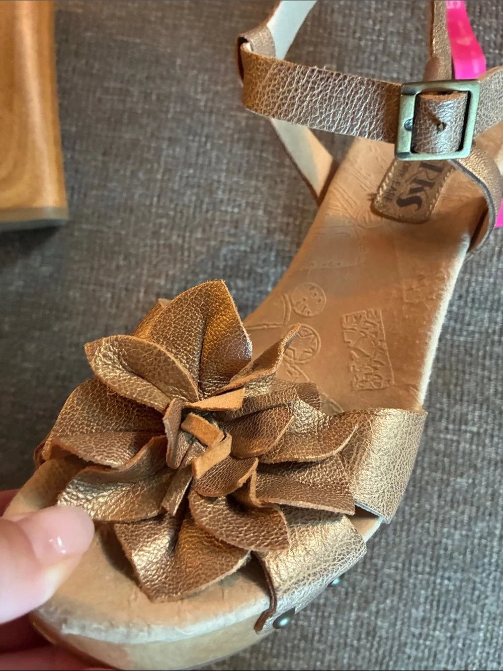 Kork-Ease Brown Floral Leather Platform Sandals